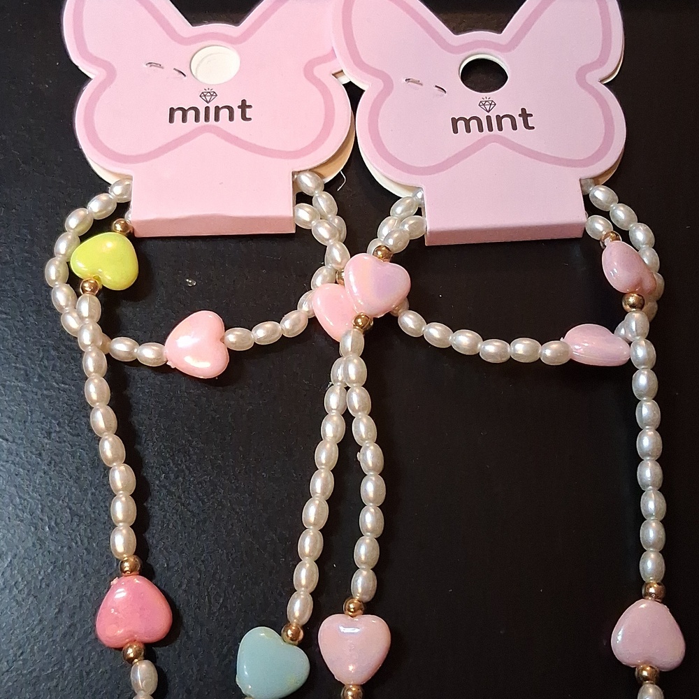 Mint Pastel Heart Pearl Necklace & Bracelet Set Of Two